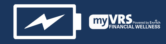 Icono de una batería cargando con el logo de My VRS Financial Wellness a la derecha.