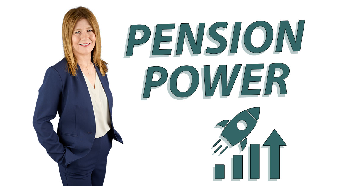 Decorative. On the left is a head and shoulders photo portrait of VRS' Director Patricia Bishop. On the right are graphic icons of a rocket ship and a bar graph with bars in increasing heights, the last with an arrowhead at the top. Both illustrate the concept of rapid financial increase.