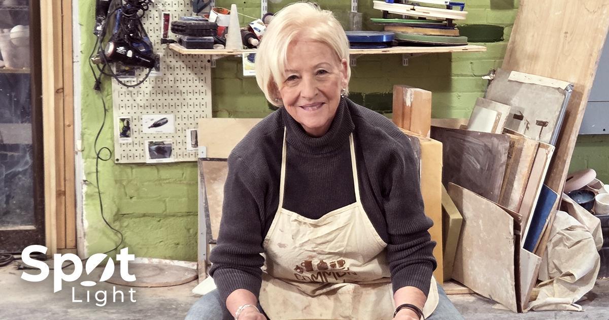 Illustrative. A portrait of Shirl Lamanca seated at her potter