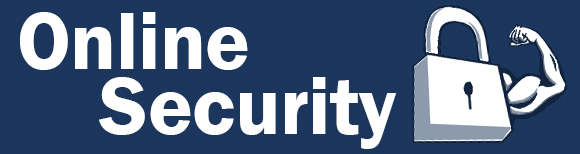 a drawing of a padlock with a left arm in a bicep curl coming from it next to text that says online security