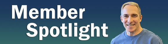 text saying member spotlight on the left with a portrait of Ken Winter on the right of