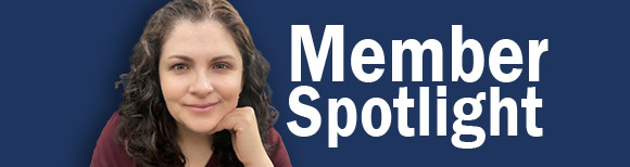 A portrait of Fabiana Parker next to text which reads member spotlight.