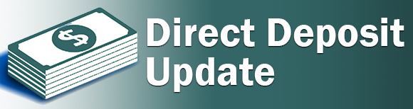an icon of a stack of cash and text that says direct deposit update