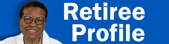 a portrait of Elizabeth Green and text which reads retiree profile